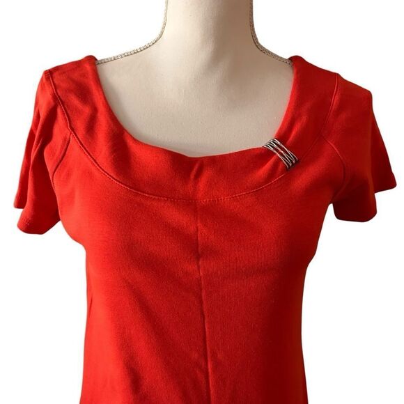 Rafaella Short Sleeve Red Cotton Top Size Small - Picture 2 of 5